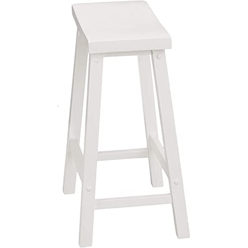 PJ Wood 24-Inch Backless Solid Wood Saddle Seat Counter Stools in White - Set of 2 PJ Wood