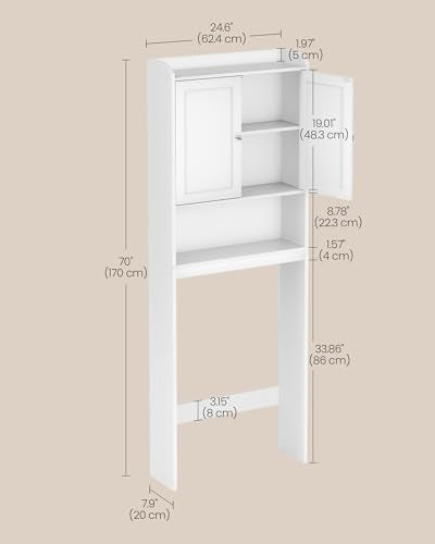 VASAGLE Over the Toilet Storage Cabinet, Bathroom Storage Cabinet with Doors, Adjustable Shelves, Space-Saving, Modern, 7.9 x 24.6 x 70 Inches, Cloud White UBTS008WH01S VASAGLE