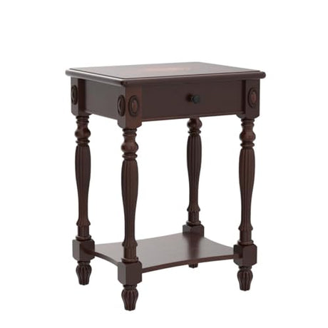 MODERION Solid Wood Side Table with Drawer and Storage Shelf, Traditional End Table, Narrow Telephone Nightstand, Carvings Elegant Vintage, for Living Room, Bedroom, Office Cherry Walnut GBJ1533WD MODERION