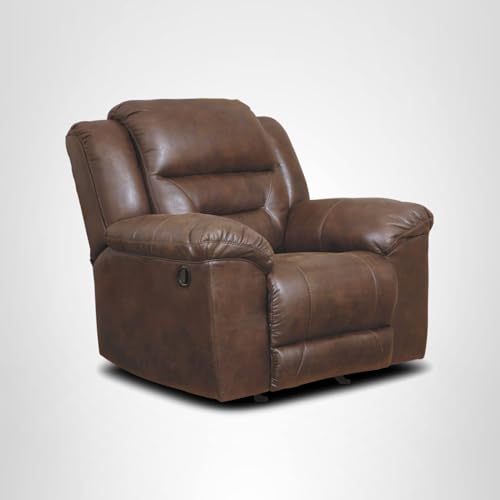 Signature Design by Ashley Stoneland Faux Leather Manual Pull Tab Rocker Recliner, Dark Brown