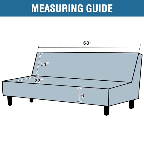 H.VERSAILTEX 100% Waterproof Stretch Futon Slipcover Armless Sofa Cover Furniture Protector Without Armrests Slipcover Soft with Elastic Bottom for Kids, Spandex Jacquard Small Checks, Stone Blue H.VERSAILTEX