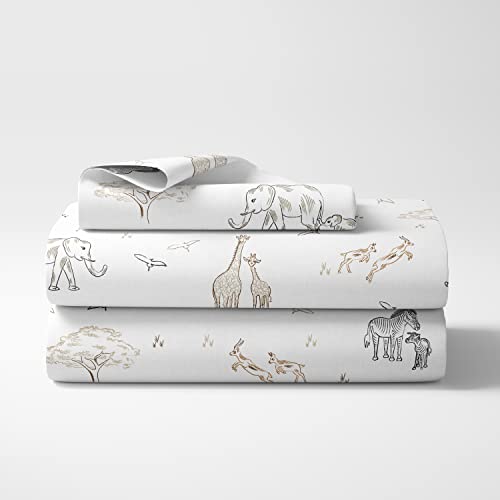 Sweet Jojo Designs 3-Piece Twin Sheet Set (Jungle Safari Animals) for Girls and Boys, Kid/Children, Teenager Bedding incl. Single Size Bed Flat Fitted Bed Sheets & Pillow Covers (Wildlife, Serengeti) Sweet Jojo Designs
