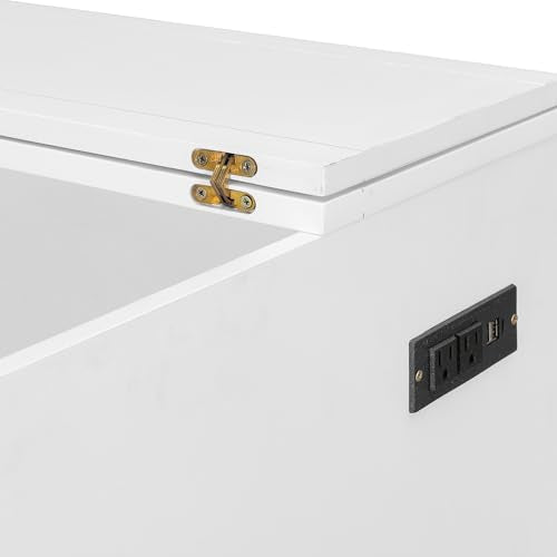 MERITLINE Queen Size Murphy Bed with Storage Drawer Wood Home Office Wall Bed Cabinet with Sockets & USB Ports, Space-Saving for Multipurpose Guest Room White MERITLINE