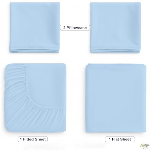 Cottington Lane 4 Piece Cot Sheets Set 30" X 75" with 6 Inch Deep Pocket Light Blue Solid, 100% Egyptian Cotton Cot Sheets, Perfect for Narrow Twin, Camp Bunk,Trifold Mattress, Guest Bed Replacement Cottington Lane