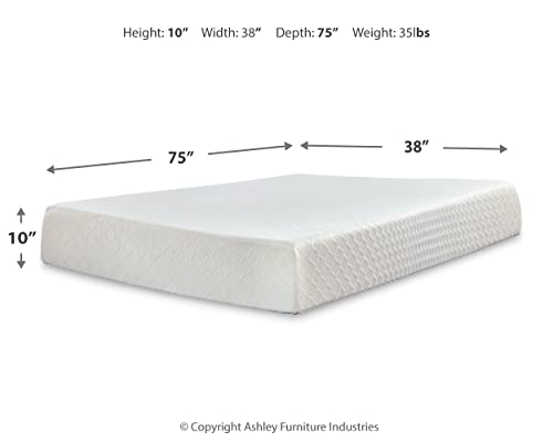 Signature Design by Ashley Twin Size Chime 10 Inch Medium Firm Memory Foam Mattress with Green Tea & Charcoal Gel