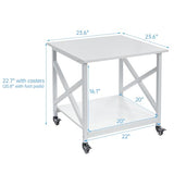 Fannova 23.6 x 23.6 Inches Large Printer Stand, 2 Tier Square Printer Table with Storage Shelf for Home Office, Multi-use Rolling Cart with Wheels for Laser Printer, 3D Printer and Mini Fridge - White Fannova