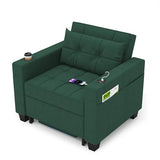 DURASPACE Futon Sofa Bed, 3 in 1 Convertible Sofa Chair Bed, Adjustable Backrest Chair, Chaise Lounge with USB Ports, Cup Holder, Side Pocket, Storage Box (Green) DURASPACE