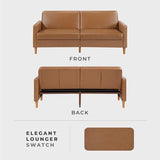 Lexicon 79"W Convertible Futon Sofa Bed, Loveseat, Faux Leather Upholstered Couch Sleeper, Adjustable Backrests, Padded Pocket Coil, Solid Wood Legs for Living Room, Bedroom, Apartment, Office, Camel Lexicon