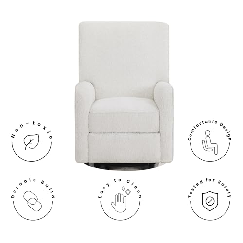 Delta Children Nest Nursery Swivel Recliner - Fabric is GREENGUARD Gold Certified and Oeko-TEX Standard 100 - Upholstered in a Unique Chenille Yarn for Blanket Like Softness, Oyster