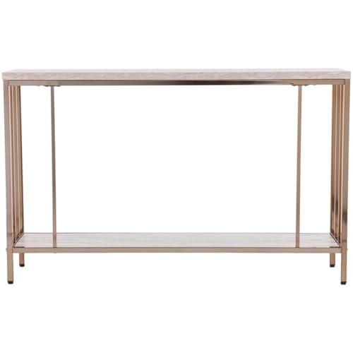 SEI Furniture Brexlyn Faux Stone Top Console Table in Champagne and White Southern Enterprises