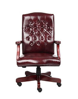 Boss Classic Executive Oxblood Vinyl Chair With Mahogany Finish Frame Boss Office Products