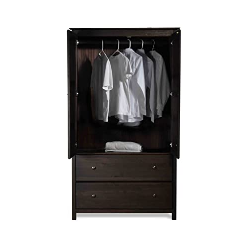 Grain Wood Furniture Shaker 2-Door Wardrobe, Solid Wood with Expresso Finish Grain Wood Furniture