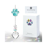 Pet Memorial Suncatcher - Dog Memorial Gifts, Pet Loss Sympathy, Thoughtful Dogs and Cats Bereavement Remembrance Gifts, Natural Cat's Eye Paw Crystal Suncatcher(Peacock Blue)