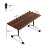 SOIUDNEB Folding Conference Table, Mobile Conference Table on Wheels, Large Flip-Top Conference Room Tables, Foldable Modular Rolling Training Table for Office Classroom (2, Walnut, 47.2in) SOIUDNEB