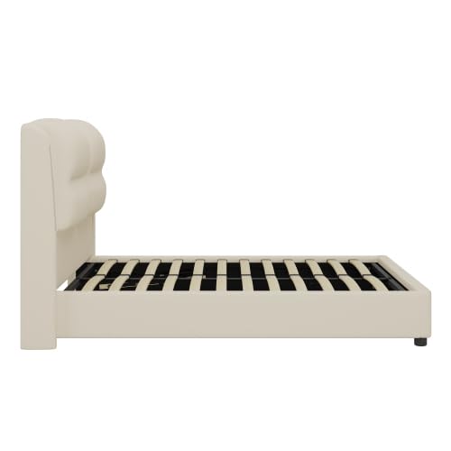 anwickjeff Murphy Bed Queen with Hydraulic Storage System, LED Light and USB Ports, Lift Up Storage Bed Frame Queen Size with Soft Headboard,Modern Queen Upholstered Bed, No Box Spring Needed (Beige) anwickjeff