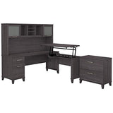Bush Furniture Somerset 72W 3 Position Sit to Stand L Shaped Desk with Hutch and File Cabinet in Storm Gray Bush Home