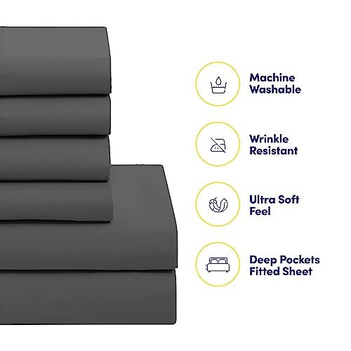 Sweet Home Collection 5 Piece Comforter Set Bag Solid Color All Season Soft Down Alternative Blanket & Luxurious Microfiber Bed Sheets, Gray, Twin Sweet Home Collection