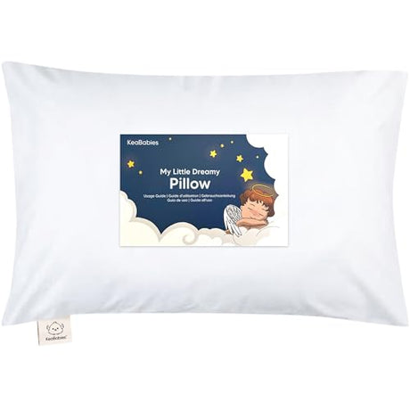 Toddler Pillow with Pillowcase - 13x18 My Little Dreamy Kids Travel Bed Pillows for Sleeping, Organic Cotton Small Pillowcase, Soft & Breathable, Machine Washable, Toddlers 2-5 Years Old (Soft White) KeaBabies