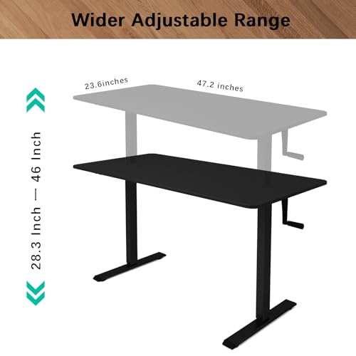 Whole Piece Manual Standing Desk Adjustable Height with Lockable Casters- Hand Crank Stand up Desk with Wheels, Mobile Sit to Stand Workstation with Handle iWkstation