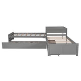 Merax L-Shaped Platform Bed with Trundle, Drawers and Built-in Desk, Wood Bed for Teens, L Shaped Twin Bed, Grey Merax