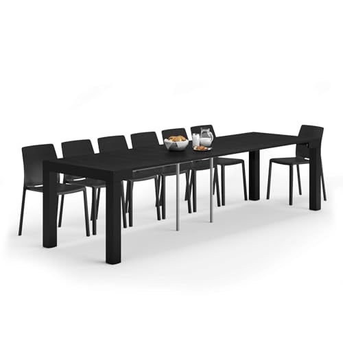 Mobili Fiver, First, Extendable Console Table 17.7(120) x35.4 in, Ashwood Black, for 4-14 People, Space-Saving Dining Table, Italian Furniture Mobili Fiver