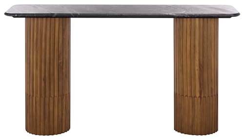 SAFAVIEH Couture Collection - Treyshawn Walnut Solid Wood & Black Marble Top Console Table, Rectangular Fluted Base Accent (SFV6411B) SAFAVIEH