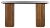 SAFAVIEH Couture Collection - Treyshawn Walnut Solid Wood & Black Marble Top Console Table, Rectangular Fluted Base Accent (SFV6411B) SAFAVIEH