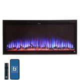 Touchstone Sideline Elite Smart Electric Fireplace - Alexa/WiFi Enabled- 42" Wide - in Wall Recessed - 60 Color Combinations - 1,500W Heater - Black - Log, Crystals, and Driftwood Touchstone