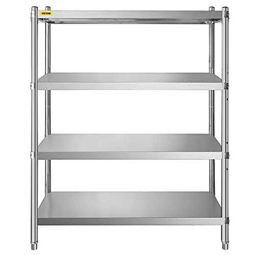 VEVOR Stainless Steel Shelving 46.8x18.5 Inch 4 Tier Adjustable Shelf Storage Unit Stainless Steel Heavy Duty Shelving for Kitchen Commercial Office Garage Storage 330lb Per Shelf VEVOR