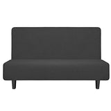 Easy-Going Stretch Futon Slipcover Armless Futon Bed Cover Furniture Protector Without Armrests with Elastic Bottom for Kids, Soft Jacquard Fabric Small Checks (Medium, Dark Gray) Easy-Going