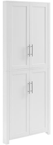 Crosley Furniture Savannah Traditional Corner Pantry Storage Cabinet with Shelves, Kitchen, Dining, Laundry, White Crosley Furniture