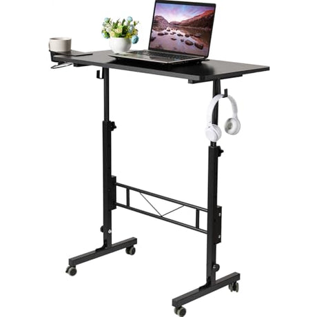 SIDUCAL Standing Desk Adjustable Height, Small Mobile Table with Wheels, Rolling Desk for Standing or Sitting, Portable Computer Desk for Walking Pad, Black SIDUCAL