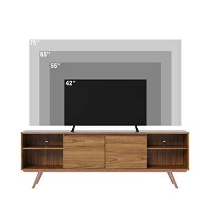 COLIBRI | Omega - Modern TV Stand up to 75-inch | Mid-Century Entertainment Center, Media Console, Wood TV Stand, Cabinet with Storage, 2 Swing Doors, Engineered Wood, Brown Wood, Brazilian Furniture