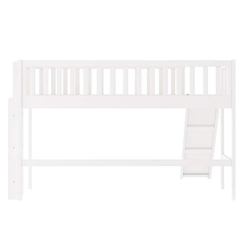 RORIGAT Twin Low Loft Bed with Removable Slide, Safety Rails, and Sturdy Pine Frame - White - WoodArtSupply