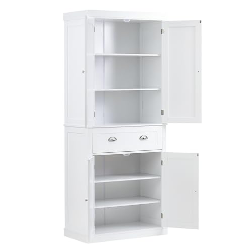 VEVOR 72" Tall Storage Cabinet with Doors, Drawer, 3 Adjustable Shelves, Utility Pantry for Kitchen, Living Room, Dining, Laundry, Pearl White VEVOR