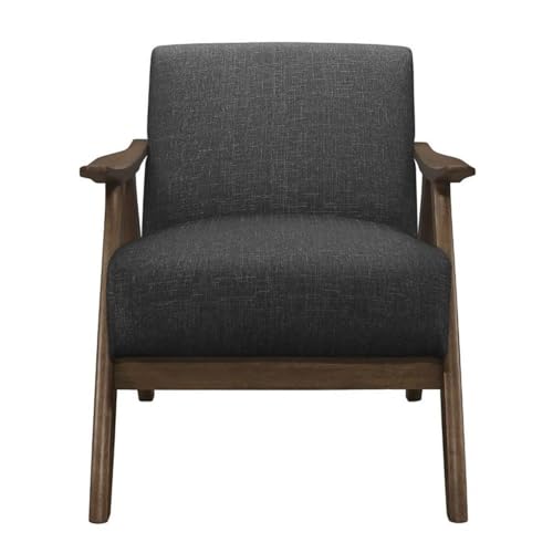 Lexicon Mid Century Modern Accent Chair with Solid Wood Frame in Walnut Finish, Upholstered Living Room Lounge Arm Chair, Thick and Comfy Innerspring Seat Cushion, Linen-Look Fabric, Dark Grey Lexicon
