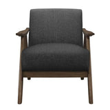 Lexicon Mid Century Modern Accent Chair with Solid Wood Frame in Walnut Finish, Upholstered Living Room Lounge Arm Chair, Thick and Comfy Innerspring Seat Cushion, Linen-Look Fabric, Dark Grey Lexicon