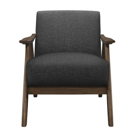 Lexicon Mid Century Modern Accent Chair with Solid Wood Frame in Walnut Finish, Upholstered Living Room Lounge Arm Chair, Thick and Comfy Innerspring Seat Cushion, Linen-Look Fabric, Dark Grey Lexicon