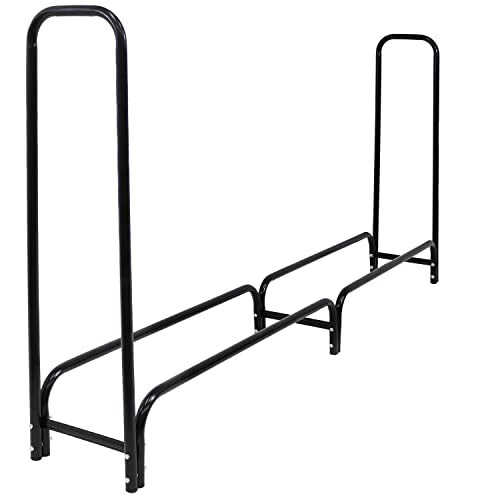 Sunnydaze Outdoor Firewood Log Rack and Cover Combo Set - Black Powder-Coated Steel and PVC - Black Fabric - 8-Foot Sunnydaze