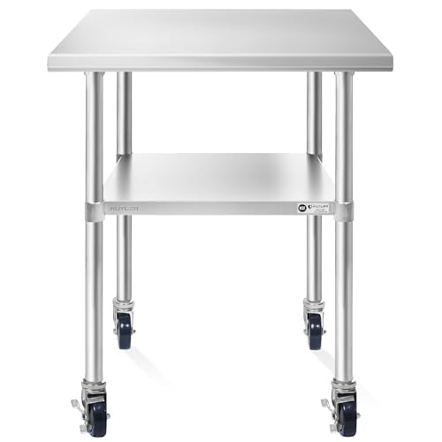 KUTLER Stainless Steel Table 30 x 48 Inches with Caster Wheels, NSF Heavy Duty Commercial Prep and Work Table with Undershelf for Restaurant, Hotel, Home KUTLER
