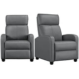 Yaheetech Recliner Chair Set of 2, PU Leather Upholstered Reclining Sofa Chair with Pocket Springs for Living Room, Home Theater Seating Grey