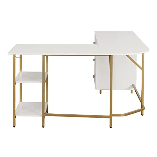 Techni Mobili L Shaped Desk - Two-Toned Computer Desk with Drawers & Storage Shelves - Simple Modern Furniture & Home Office Space Corner Table for Work & Writing Techni Mobili