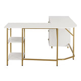 Techni Mobili L Shaped Desk - Two-Toned Computer Desk with Drawers & Storage Shelves - Simple Modern Furniture & Home Office Space Corner Table for Work & Writing Techni Mobili