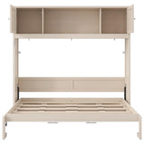Merax Full Size Murphy Bed with Storage Cabinets, Rustic Solid Wood Wall Bed with 3 Cabinet Shelves, Space Saving Foldable Bed for Studio Apartment, Guest Room, Home Office, Beige Merax