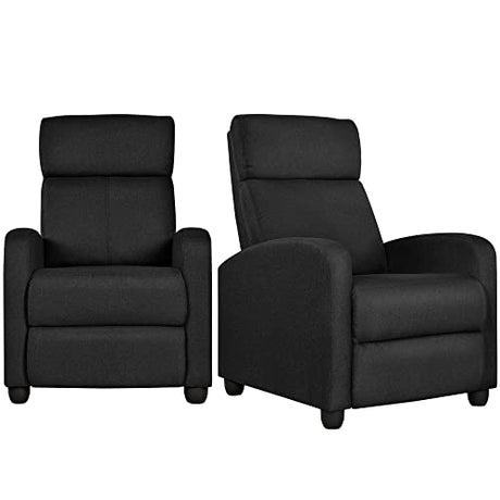 Yaheetech 2-Seat Fabric Pushback Recliner Chair with Thick Seat Cushion and Backrest Reclining Chair for Living Room Home Theater Matte Black Yaheetech