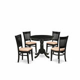 East West Furniture ANVA5-BLK-C 5 Piece Dining Room Furniture Set Includes a Round Dining Table with Pedestal and 4 Linen Fabric Upholstered Chairs, 36x36 Inch, Black East West Furniture