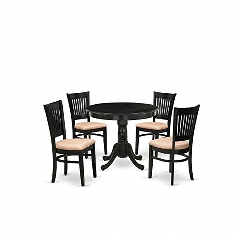 East West Furniture ANVA5-BLK-C 5 Piece Dining Room Furniture Set Includes a Round Dining Table with Pedestal and 4 Linen Fabric Upholstered Chairs, 36x36 Inch, Black East West Furniture