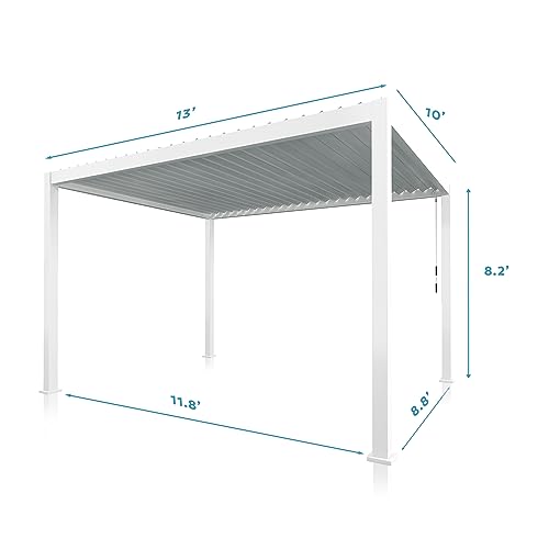 SORARA Mirador 111S Louvered Pergola 10' x 13' Aluminum Gazebo with Adjustable Roof for Outdoor Deck Garden Patio, White