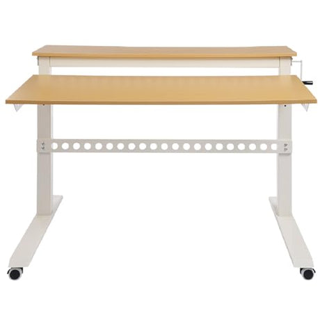 Ongniong 2 Tier Standing Rolling Desk Adjustable Height 47" Wide Manual Crank Mobile Standing Desk with Steel Frame Portable Stand up Desk Double Level Workstation 66.14lbs Weight Capacity Ongniong