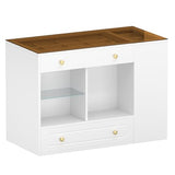 Merax Wood Closet Island with 6 Drawers 47.3" Wardrobe Armoire Bedroom Island with Glass Top and Open Shelves, Jewelry Storage Vanity Island with Compartments, Cloakroom Walk-in Closet Island (White) Merax